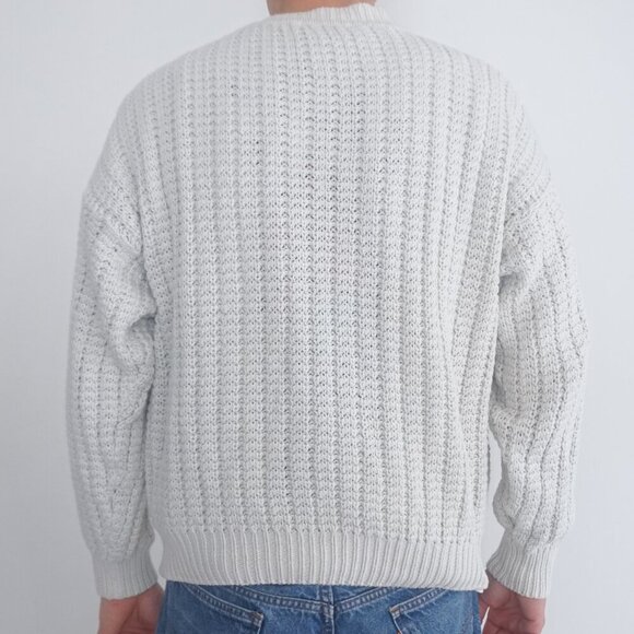 Vintage '90s St John's Bay White Cotton Blend Terry Cloth Knit Crewneck Sweater - Picture 2 of 8